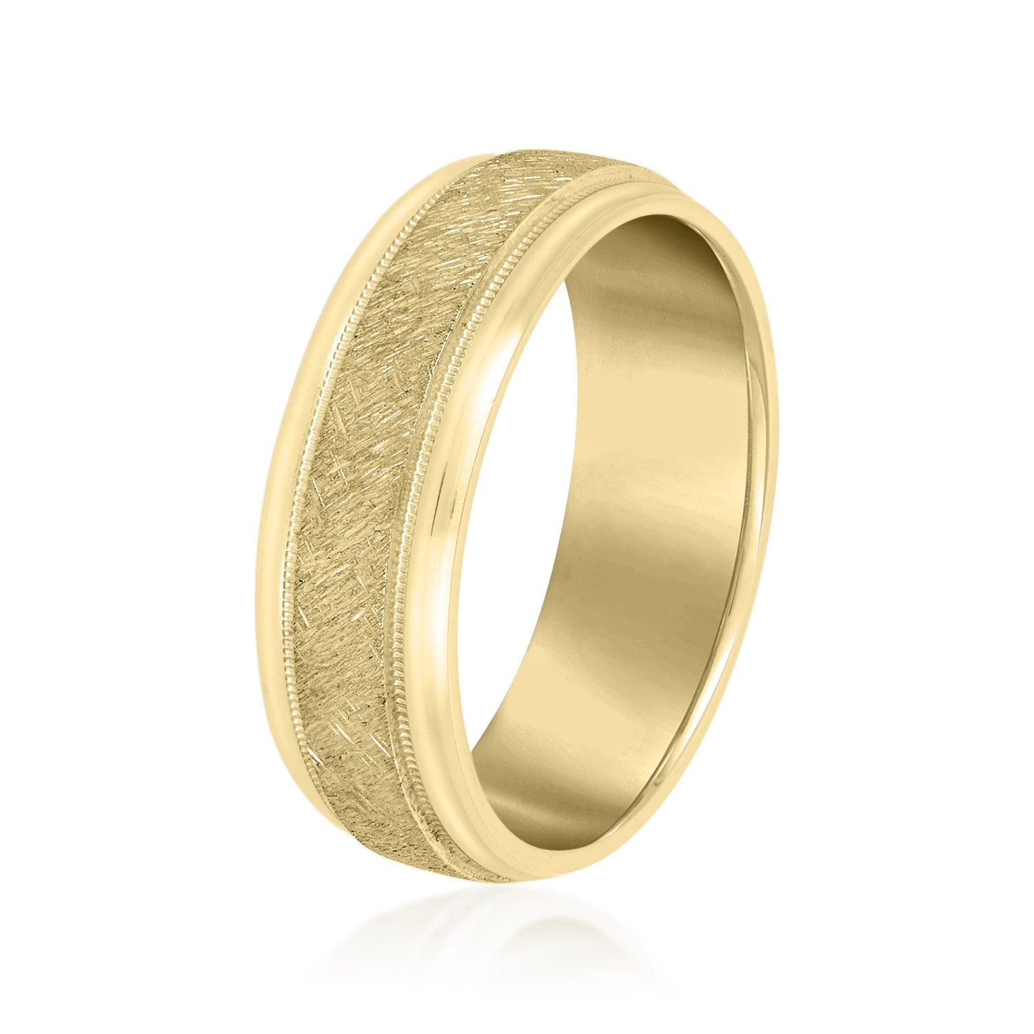 Men's Scratch-Finish Milgrain Wedding Band-VIRABYANI